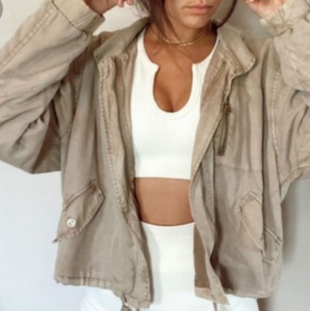 YoungFabulous&Broke Khaki Tan Clara Utility Slouchy Cinch Bomber Jacket Large